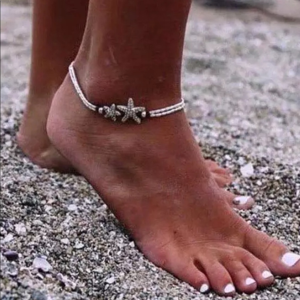 Boho Beach Ocean Ready Silver Starfish Anklet (J2) - Picture 2 of 8